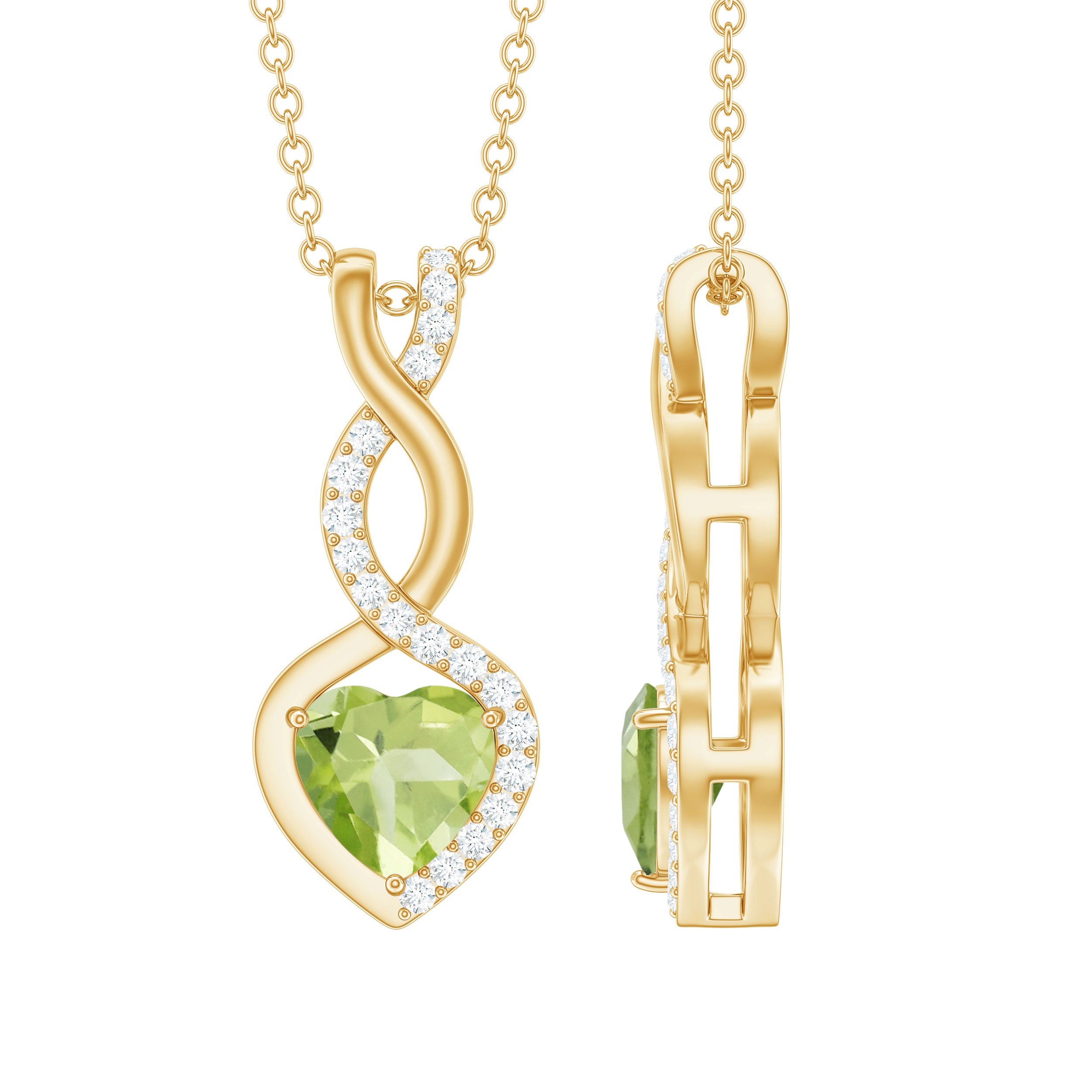 Natural Peridot Heart and Infinity Necklace With Diamond