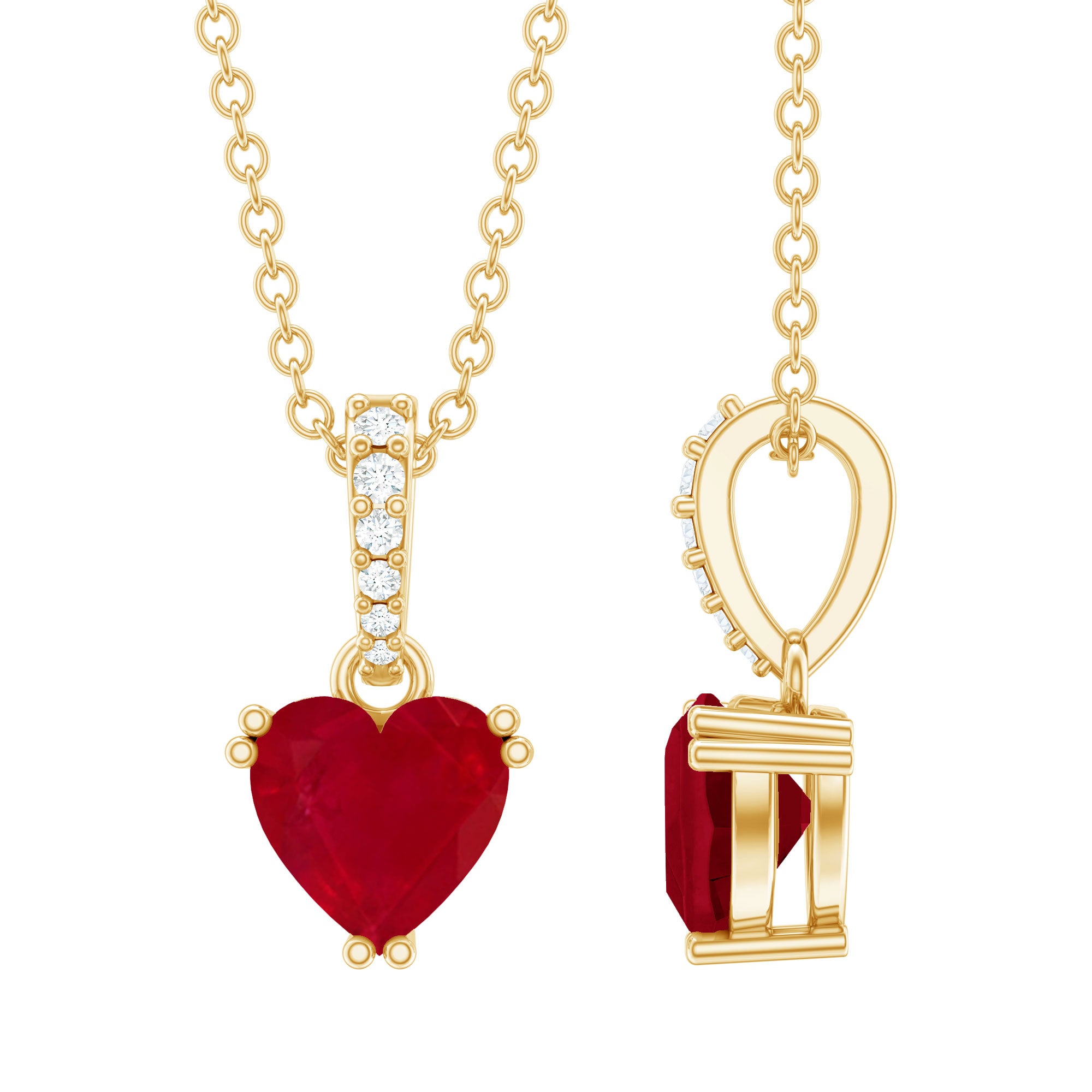 Rosec Jewels-Natural Ruby Heart Necklace with Diamond Bail