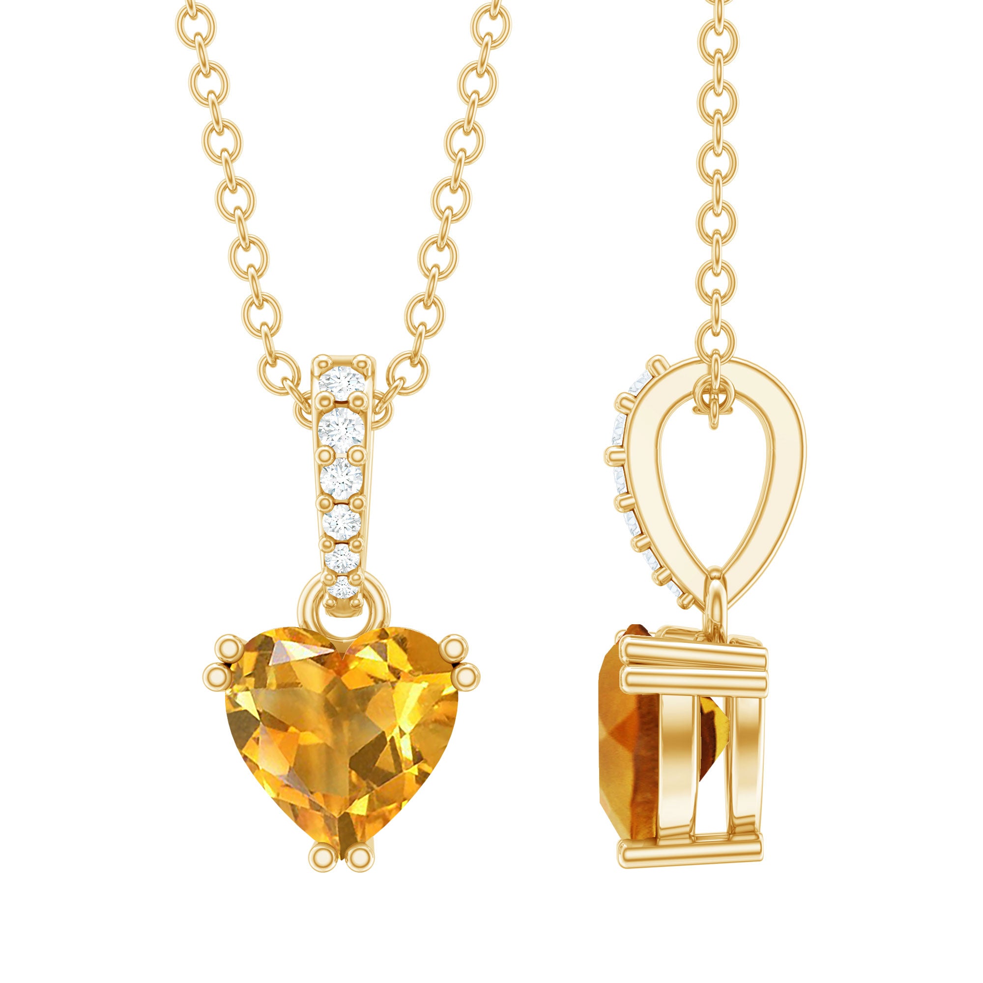 Rosec Jewels-Solitaire Citrine Diamond Heart Locket with Silver Chain