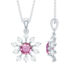 Rosec Jewels-Genuine Pink Sapphire and Diamond Flower Pendant Necklace