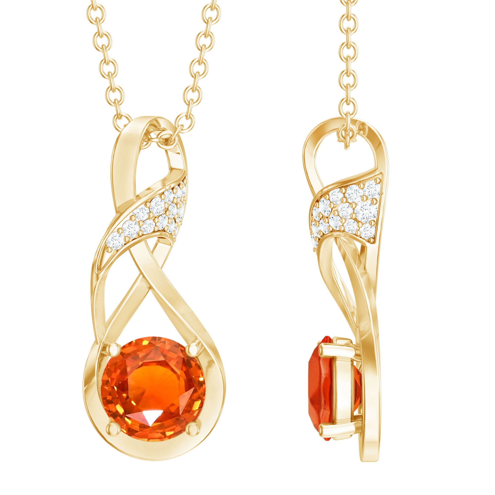 Lab Created Orange Sapphire and Diamond Infinity Necklace with Chain