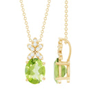 Rosec Jewels-Oval Peridot Diamond Flower Necklace with Silver Chain