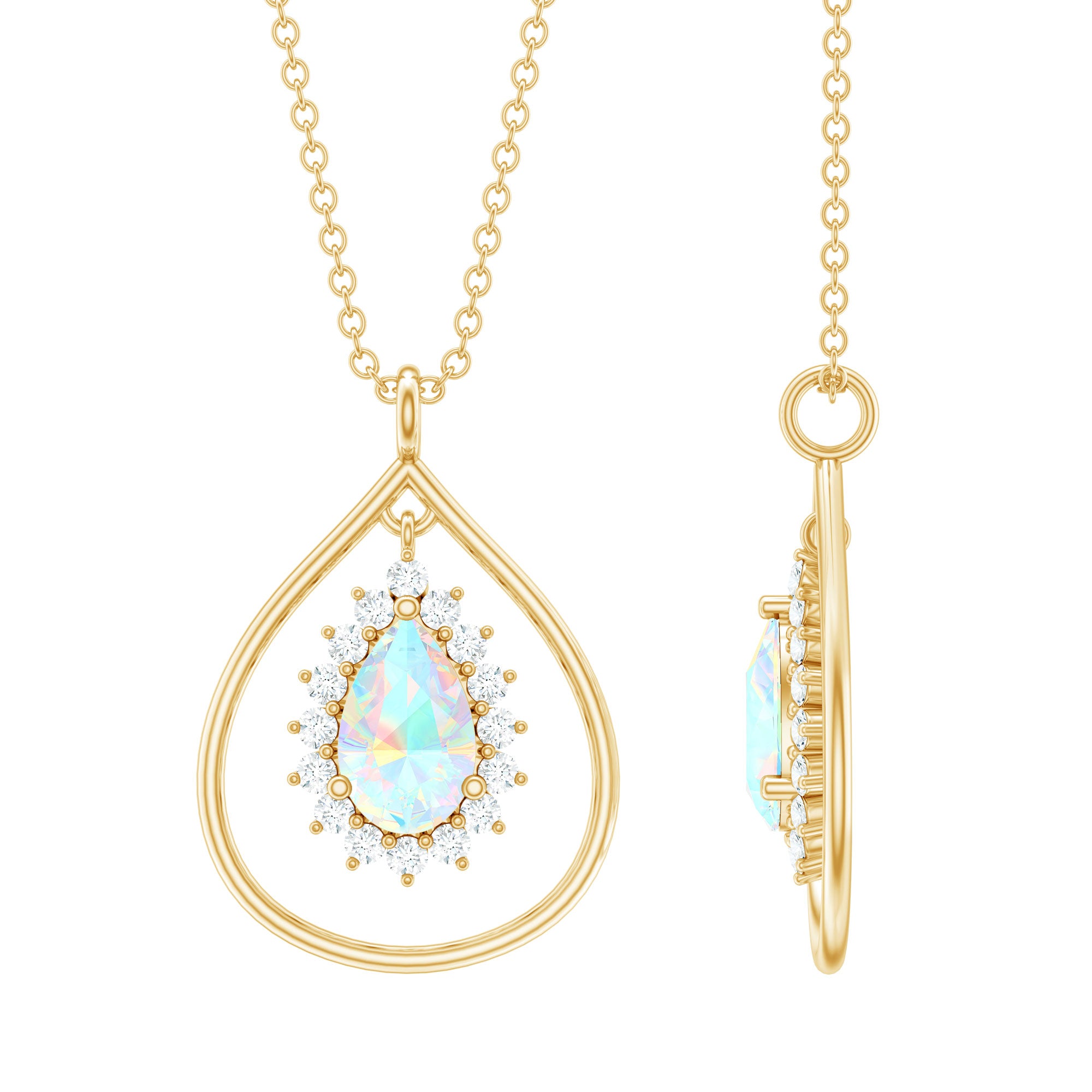 Certified Ethiopian Opal and Diamond Teardrop Pendant Necklace