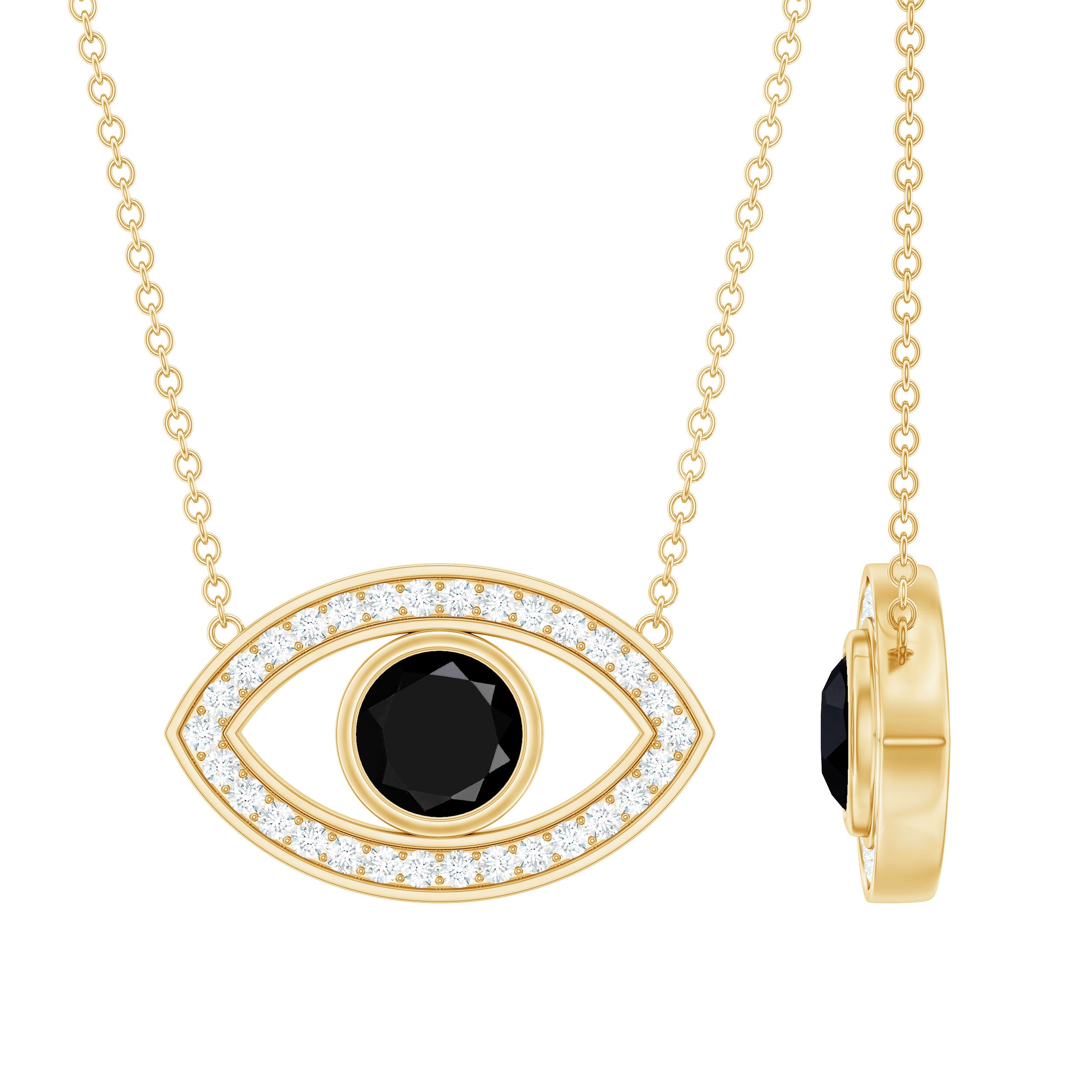 Rosec Jewels-Certified Black and White Diamond Evil Eye Necklace in Silver
