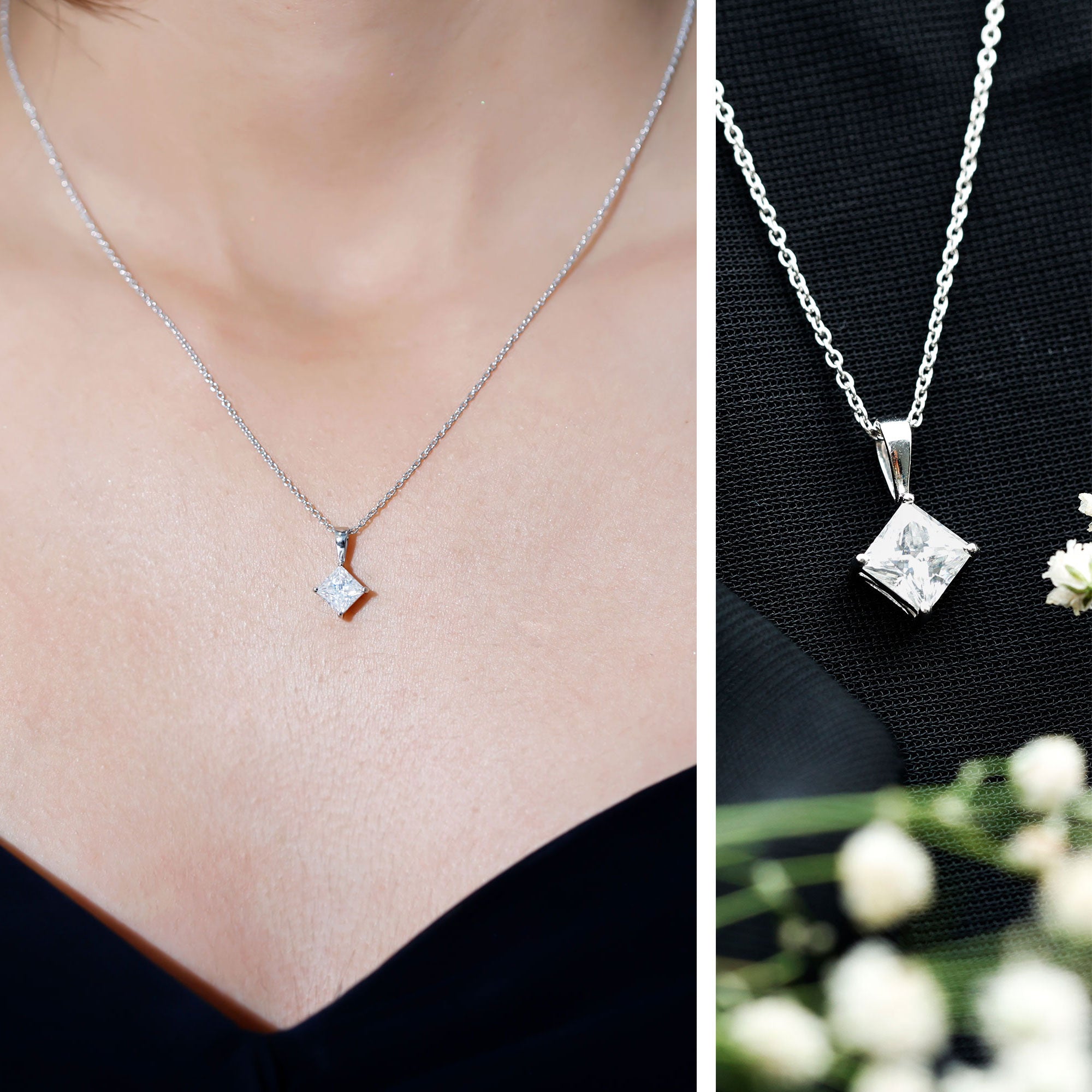 4 Carat Princess Cut Lab Grown Diamond Solitaire Pendant with IGI Certificate Lab - ( E-VS1 ) - Rosec Jewels