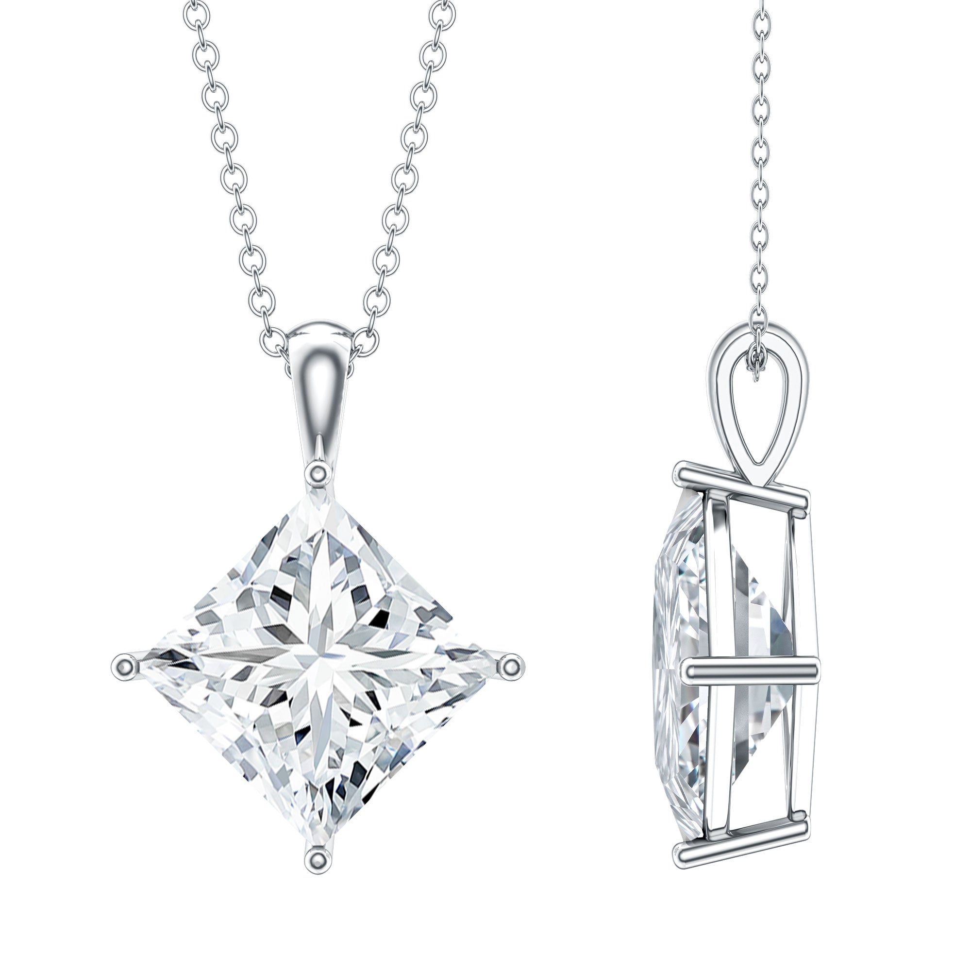 Rosec Jewels-5 Carat Lab Grown Diamond Princess Cut Solitaire Necklace IGI Certified