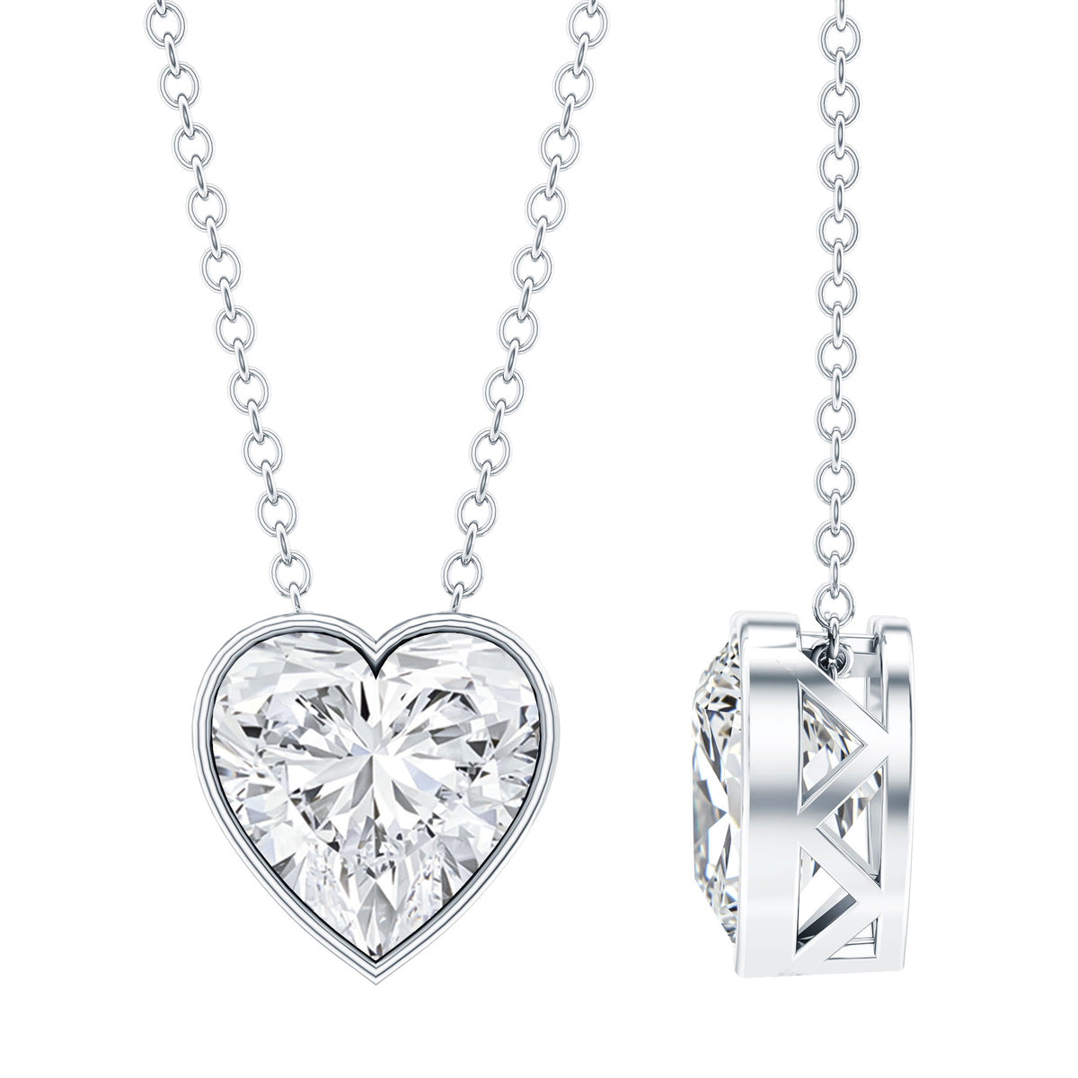 Bezel Set 2 Carat Lab Grown Diamond Heart Necklace with IGI Certificate Lab - ( E-VS1 ) - Rosec Jewels