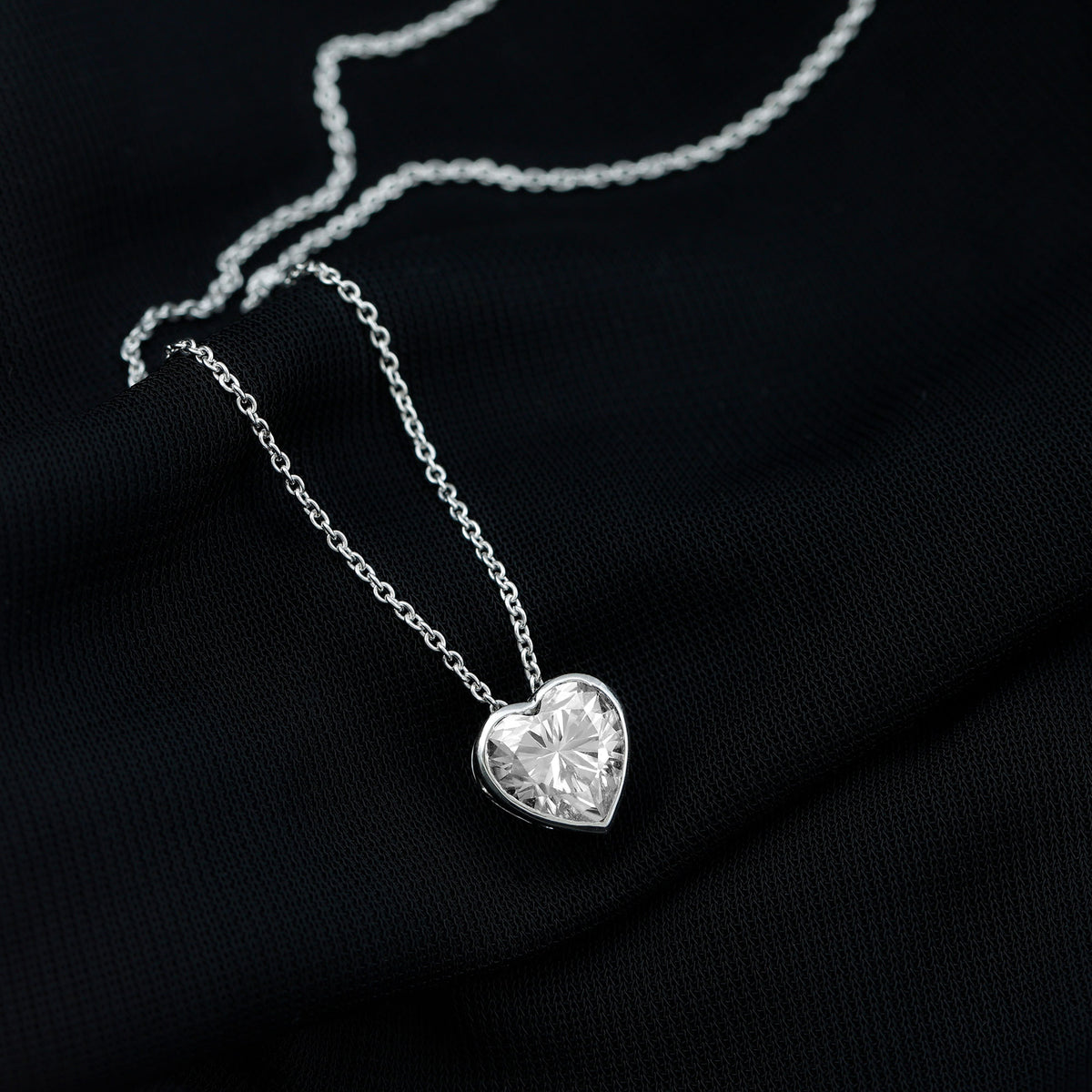 Bezel Set 2 Carat Lab Grown Diamond Heart Necklace with IGI Certificate Lab - ( E-VS1 ) - Rosec Jewels