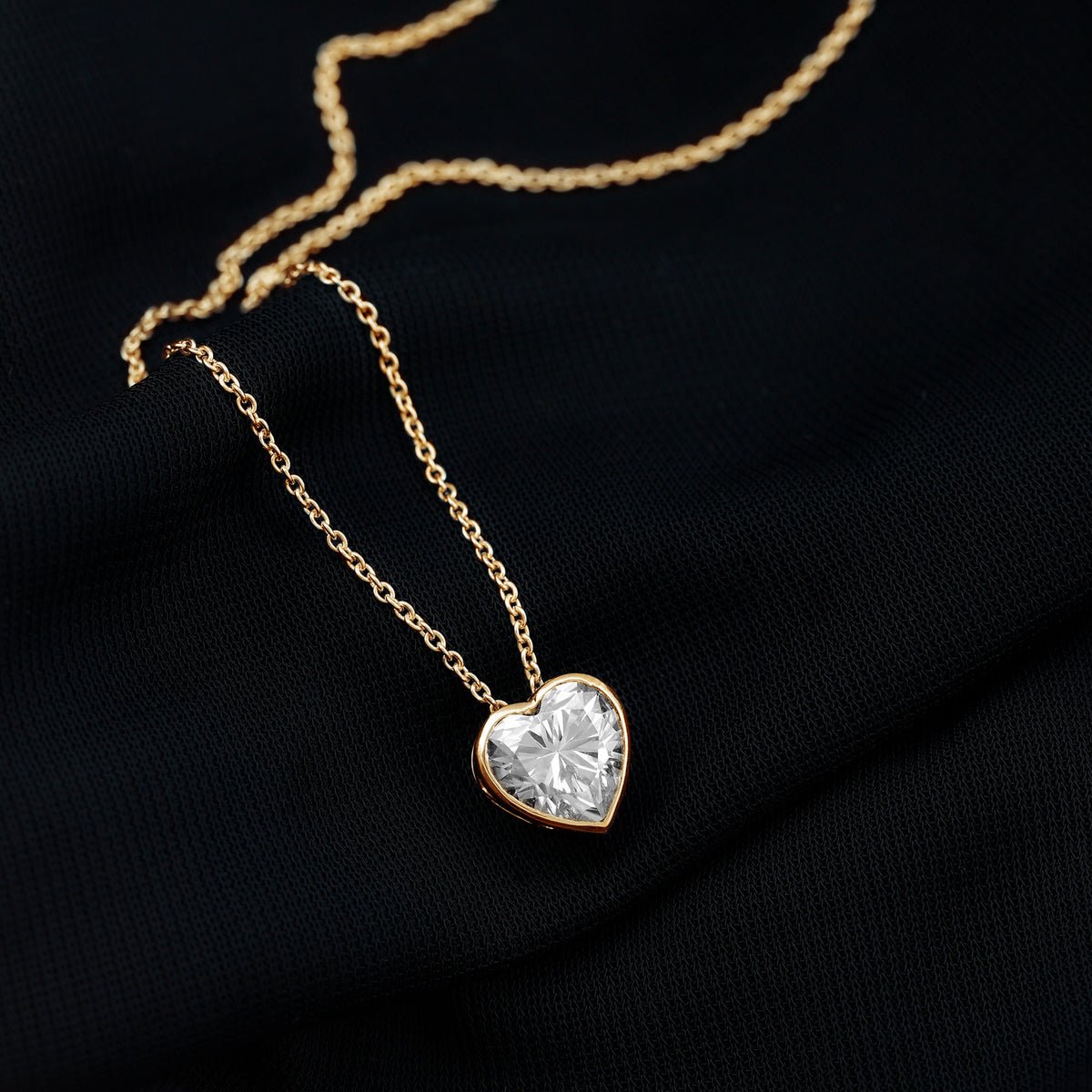 Bezel Set 2 Carat Lab Grown Diamond Heart Necklace with IGI Certificate Lab - ( E-VS1 ) - Rosec Jewels
