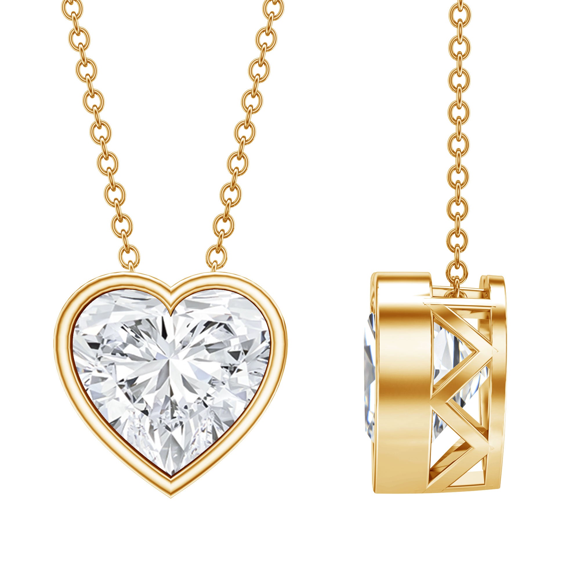 Rosec Jewels-Bezel Set 3 Carat Lab Grown Diamond Heart Necklace with IGI Certificate
