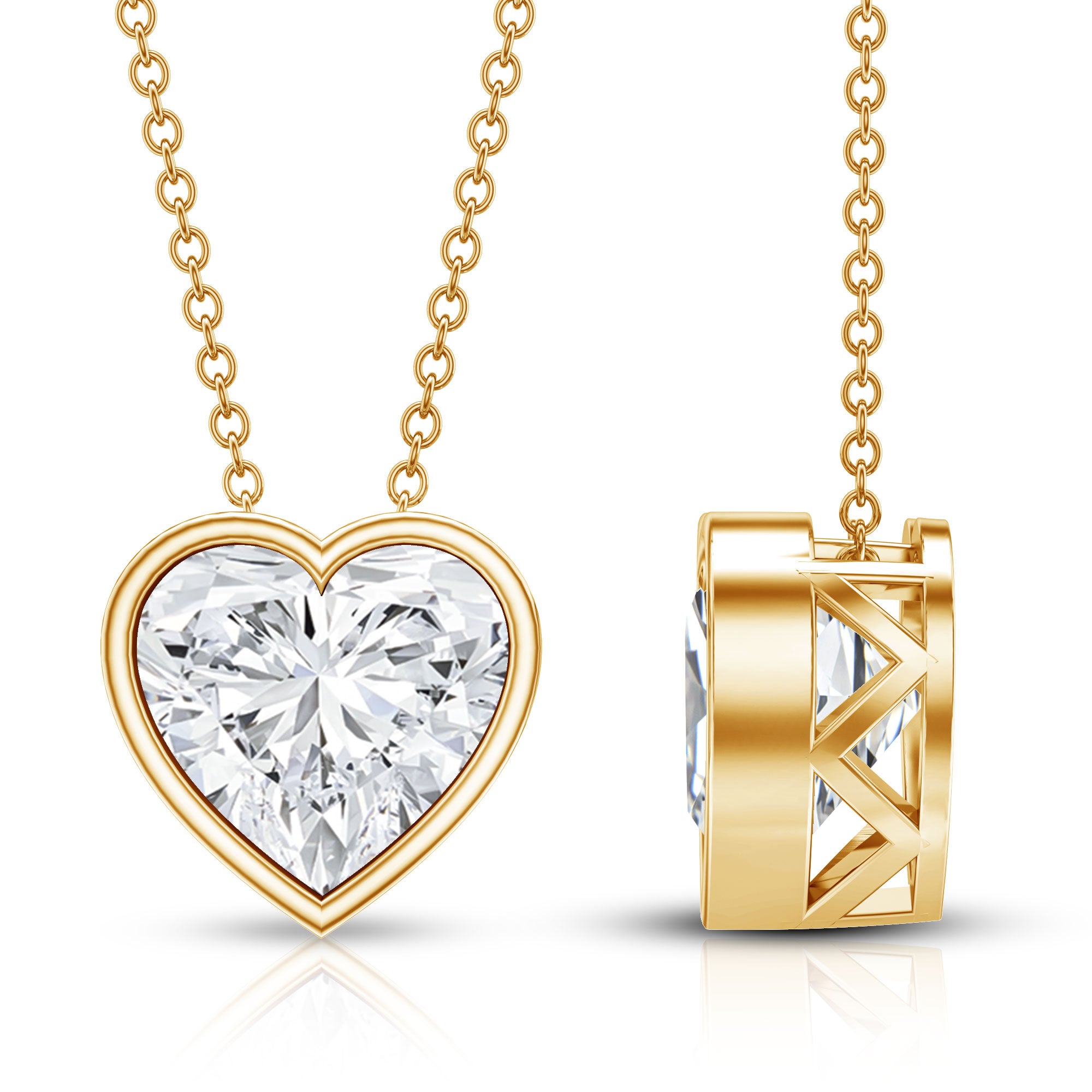 Rosec Jewels-Bezel Set 3 Carat Lab Grown Diamond Heart Necklace with IGI Certificate
