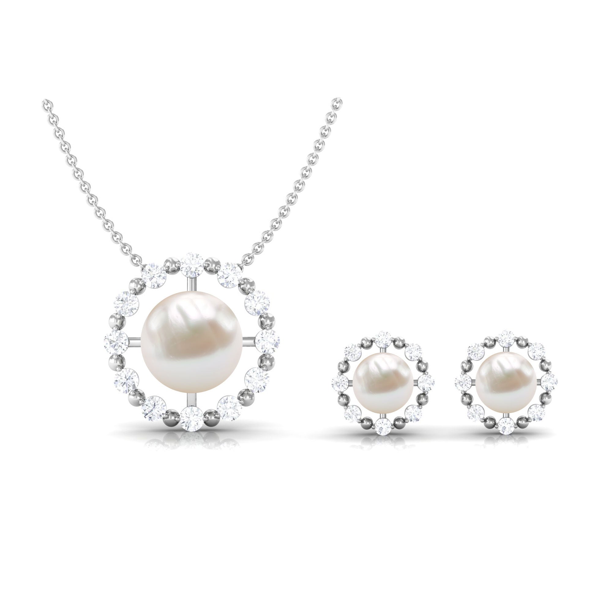 Elegant Freshwater Pearl Jewelry Set with Moissanite Freshwater Pearl - ( AAA ) - Quality - Rosec Jewels