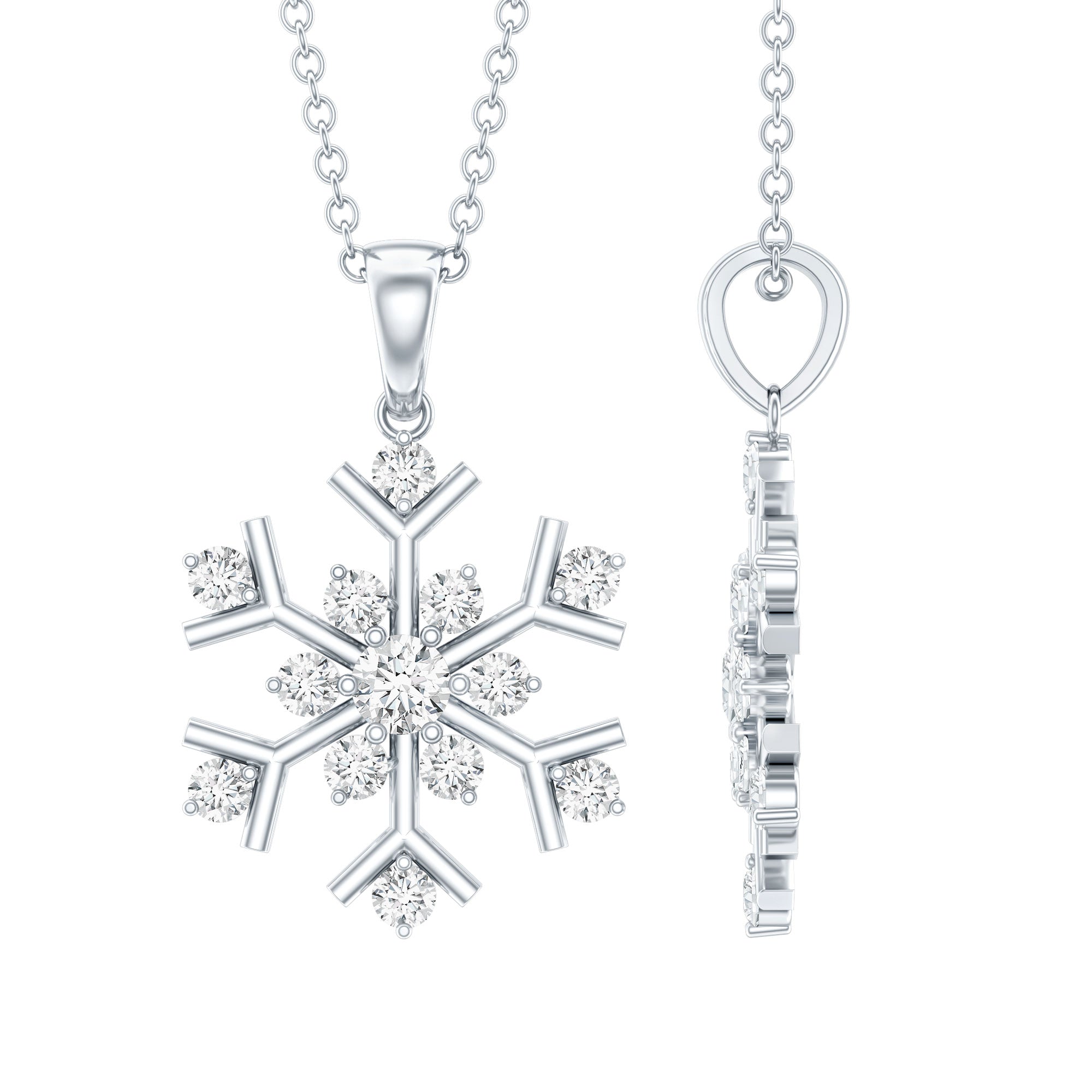 Certified Moissanite Snowflake Pendant Necklace for Women D-VS1 - Rosec Jewels