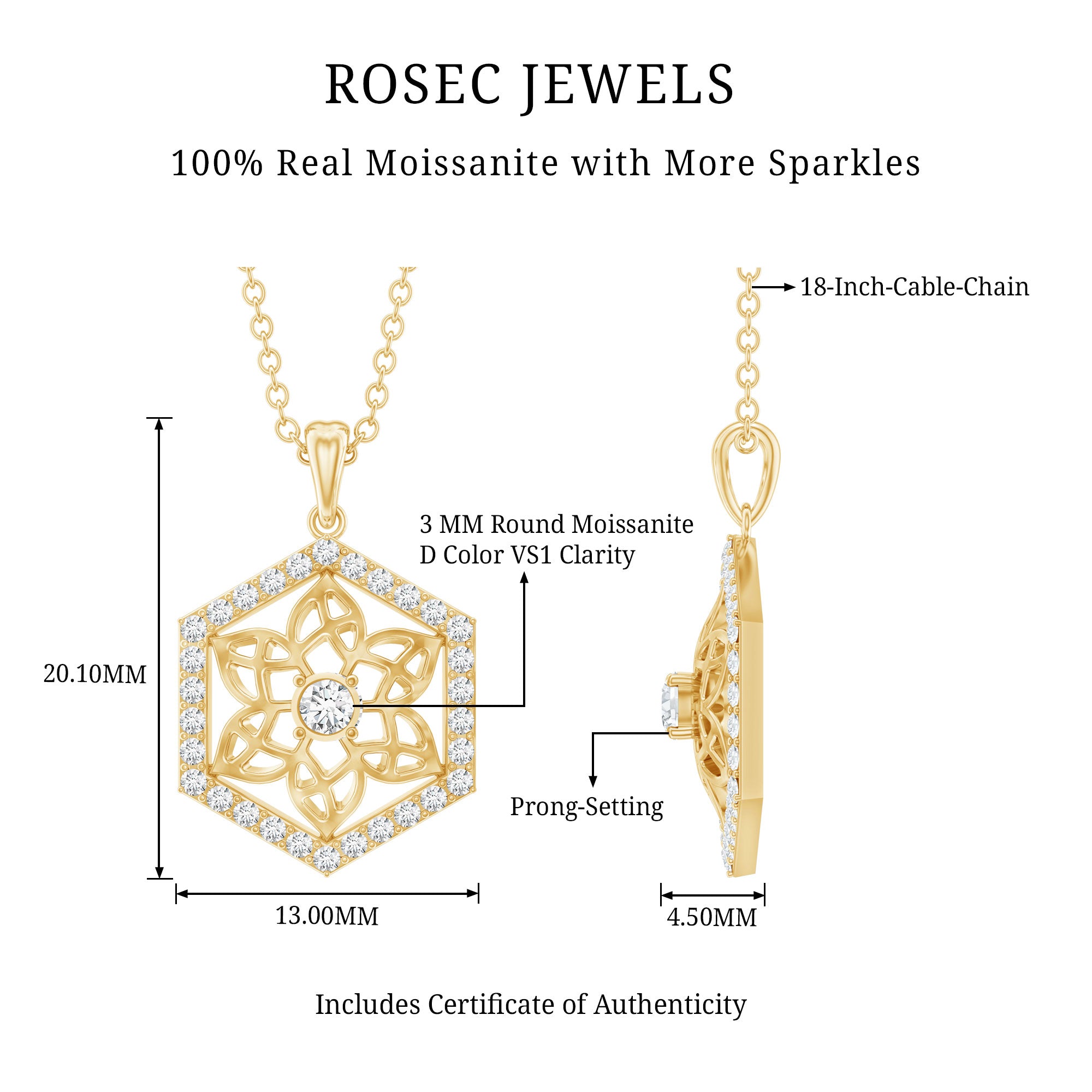 Vintage Inspired Certified Moissanite Flower Pendant D-VS1 - Rosec Jewels