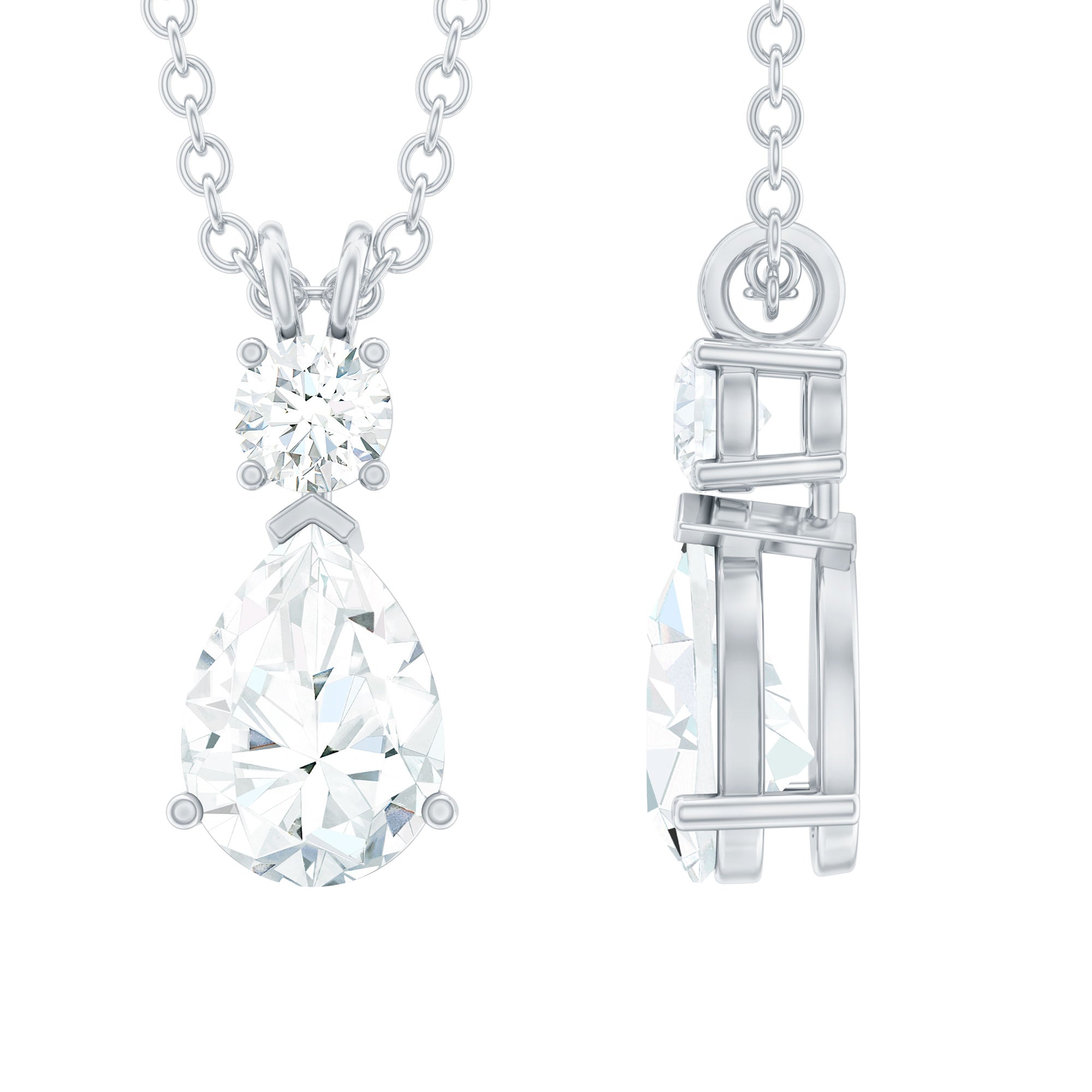 Certified Round and Pear Shaped Moissanite Two Stone Pendant