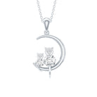Certified Moissanite Cat on Moon Pendant D-VS1 - Rosec Jewels
