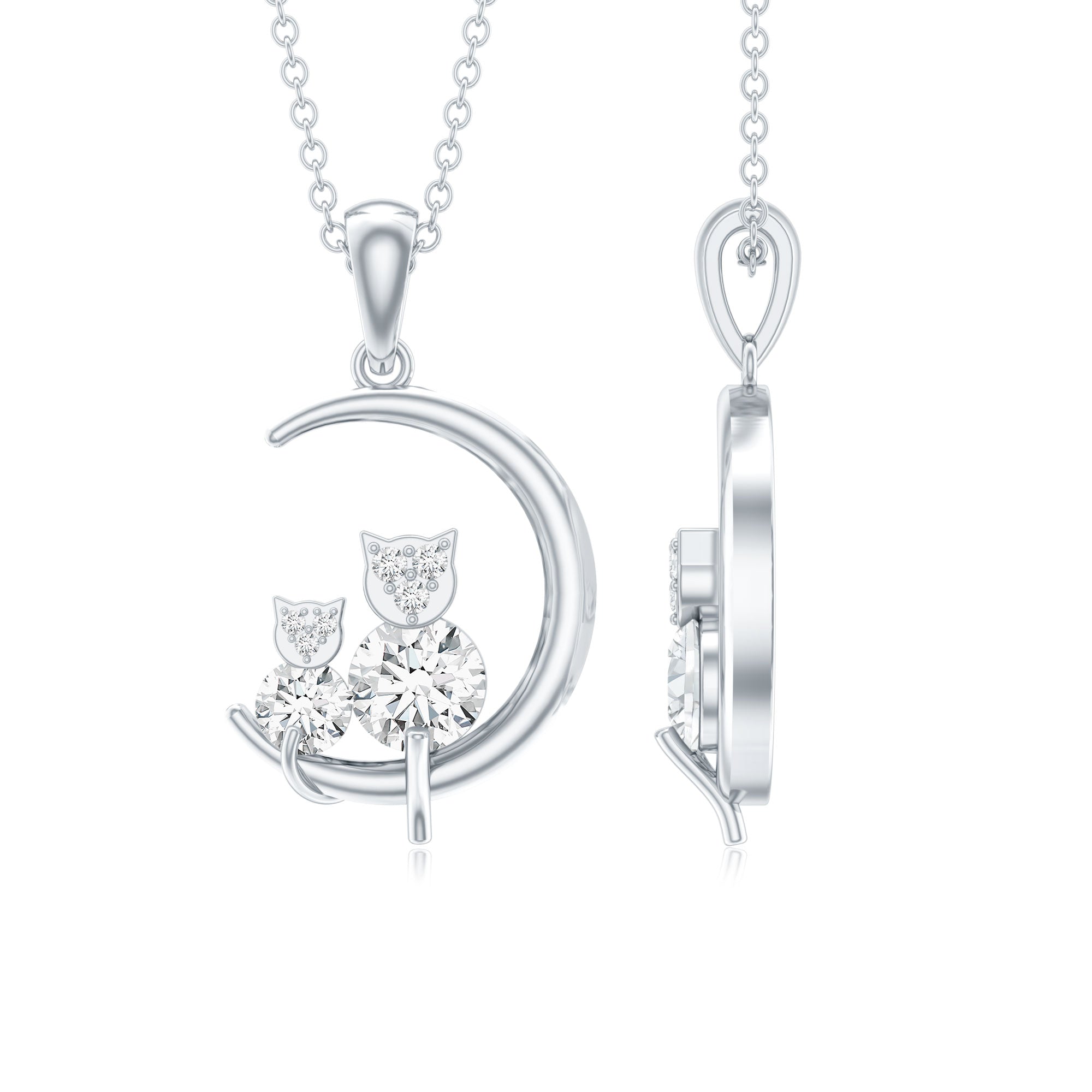 Certified Moissanite Cat on Moon Pendant D-VS1 - Rosec Jewels