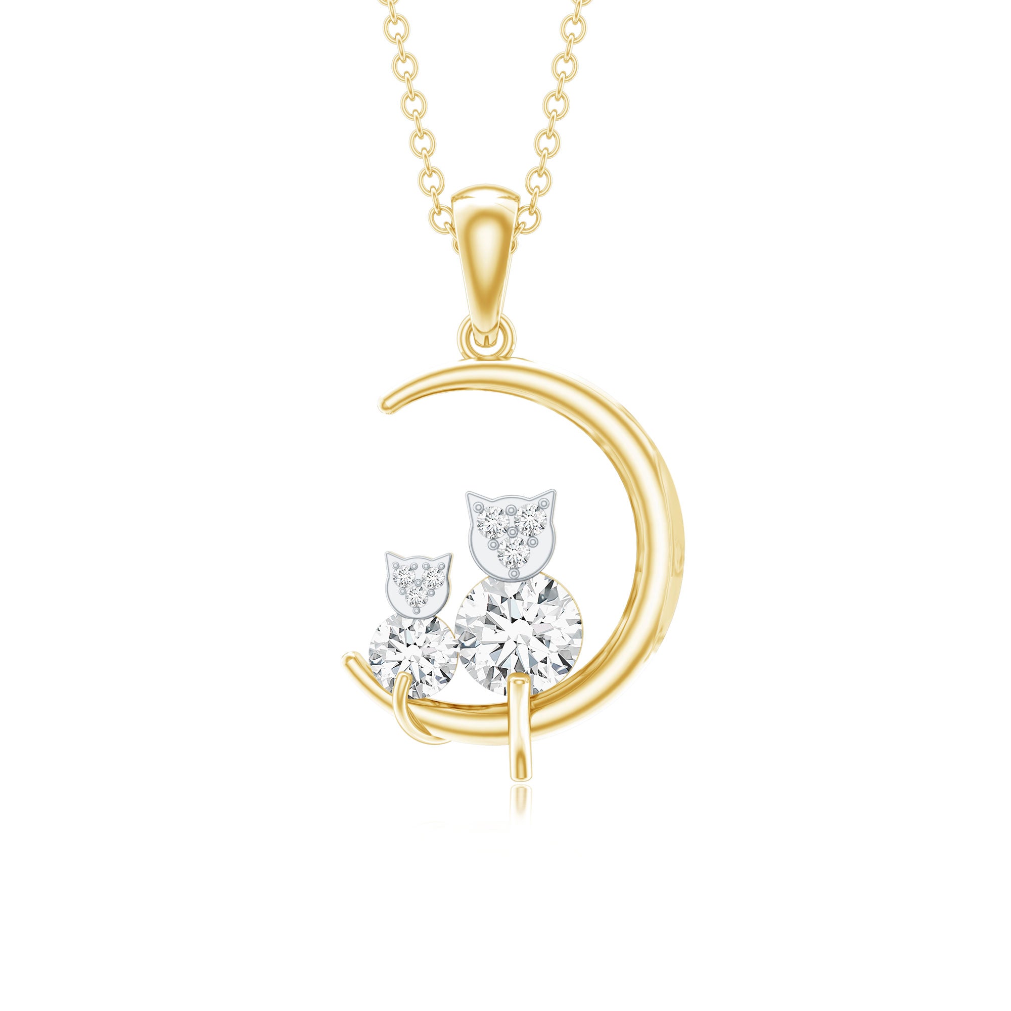 Certified Moissanite Cat on Moon Pendant D-VS1 - Rosec Jewels