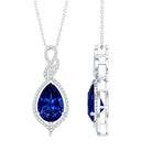 Certified 4 Carat Lab Created Blue Sapphire and Diamond Teardrop Pendant AAAA - Rosec Jewels