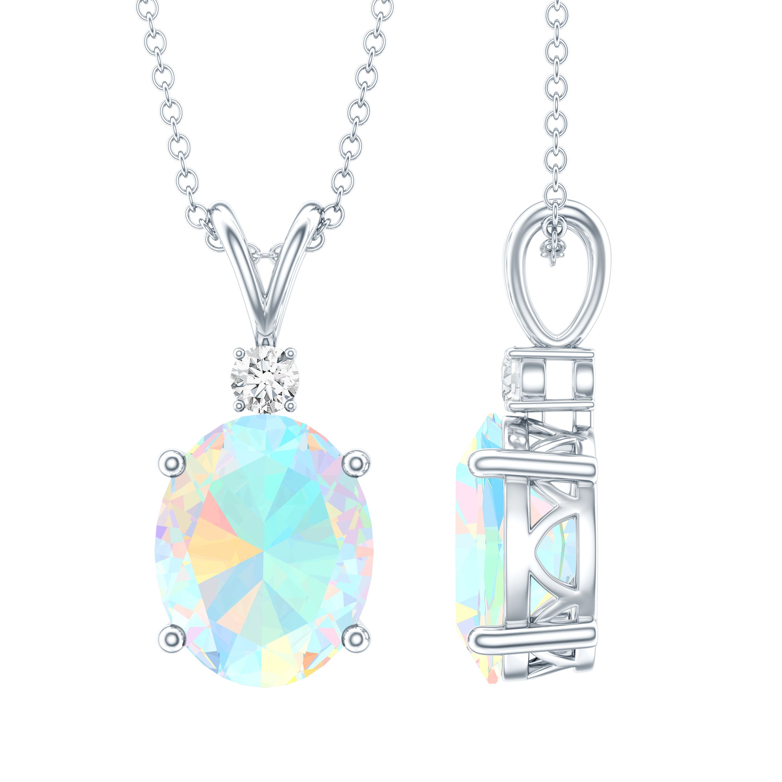 Genuine 1.3 Carat Opalescent Pendant Necklace with Diamond AAA - Rosec Jewels