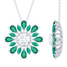 Rosec Jewels-Certified Moissanite Flower Designer Necklace With Lab Emerald