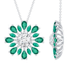 Certified Moissanite Flower Designer Necklace With Lab Emerald D-VS1 - Rosec Jewels