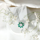 Certified Moissanite Flower Designer Necklace With Lab Emerald D-VS1 - Rosec Jewels