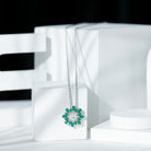 Rosec Jewels-Certified Moissanite Flower Designer Necklace With Lab Emerald
