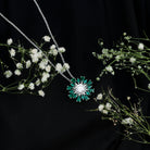 Certified Moissanite Flower Designer Necklace With Lab Emerald D-VS1 - Rosec Jewels