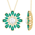 Rosec Jewels-Certified Moissanite Flower Designer Necklace With Lab Emerald