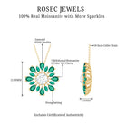 Rosec Jewels-Certified Moissanite Flower Designer Necklace With Lab Emerald