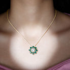 Certified Moissanite Flower Designer Necklace With Lab Emerald D-VS1 - Rosec Jewels