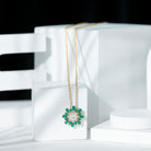Rosec Jewels-Certified Moissanite Flower Designer Necklace With Lab Emerald