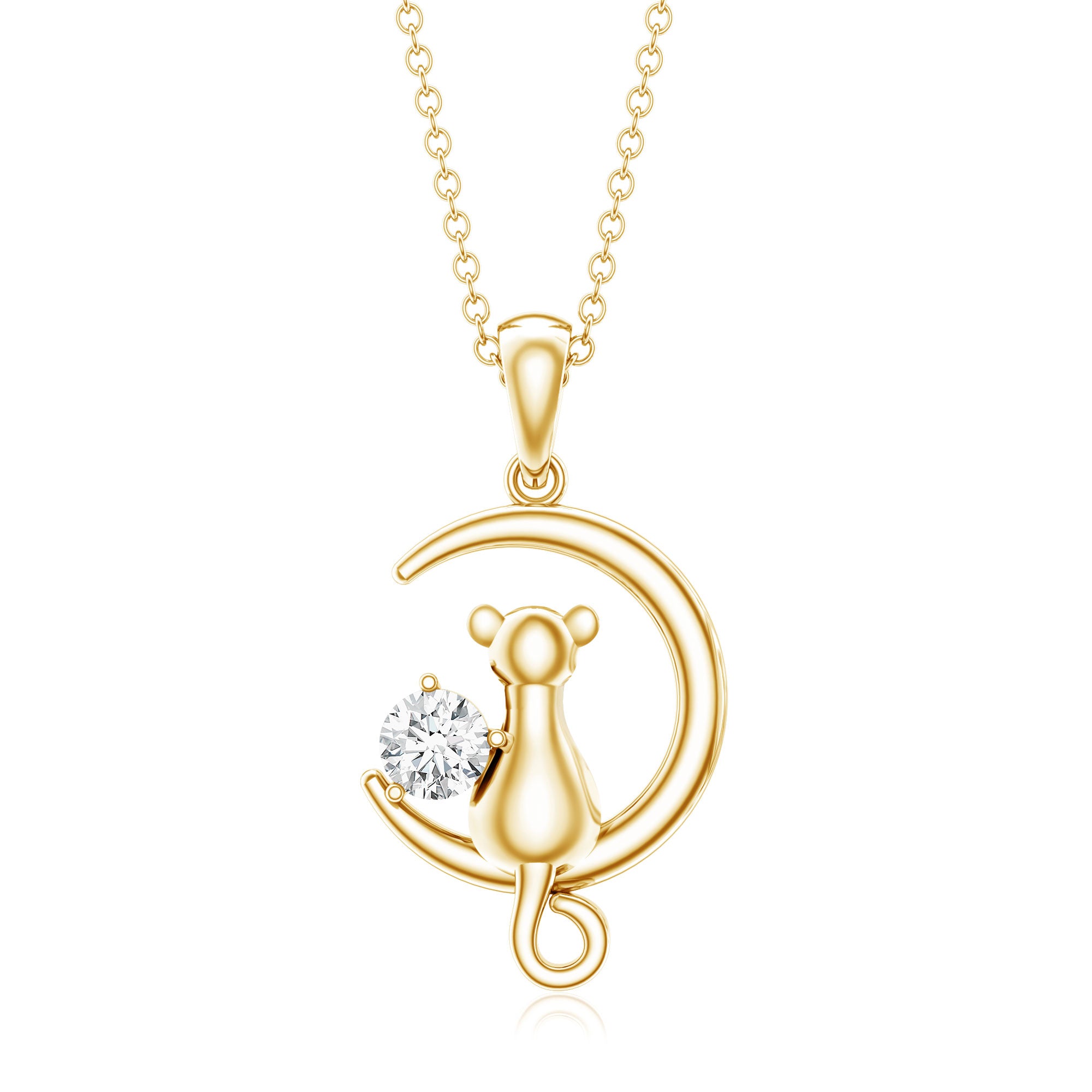 Certified Diamond Cat on Moon Necklace Lab - ( EF-VS ) - Rosec Jewels