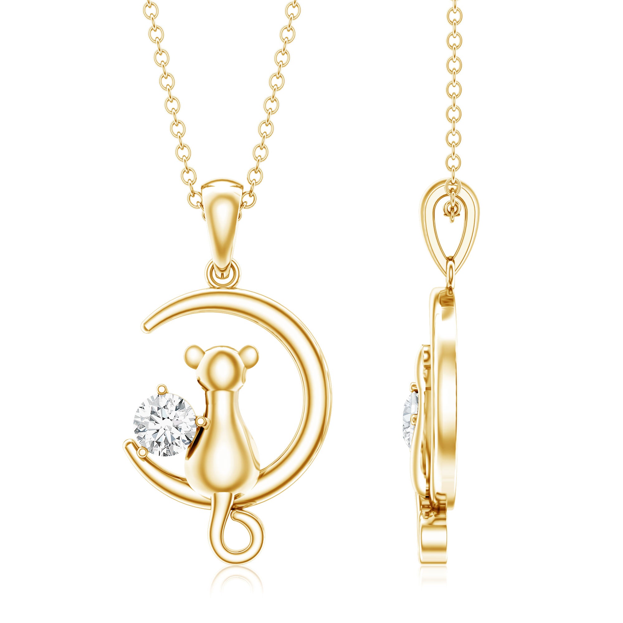 Certified Diamond Cat on Moon Necklace Lab - ( EF-VS ) - Rosec Jewels