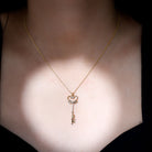 Rosec Jewels-Diamond Heart Key Pendant Necklace with Angel Wings