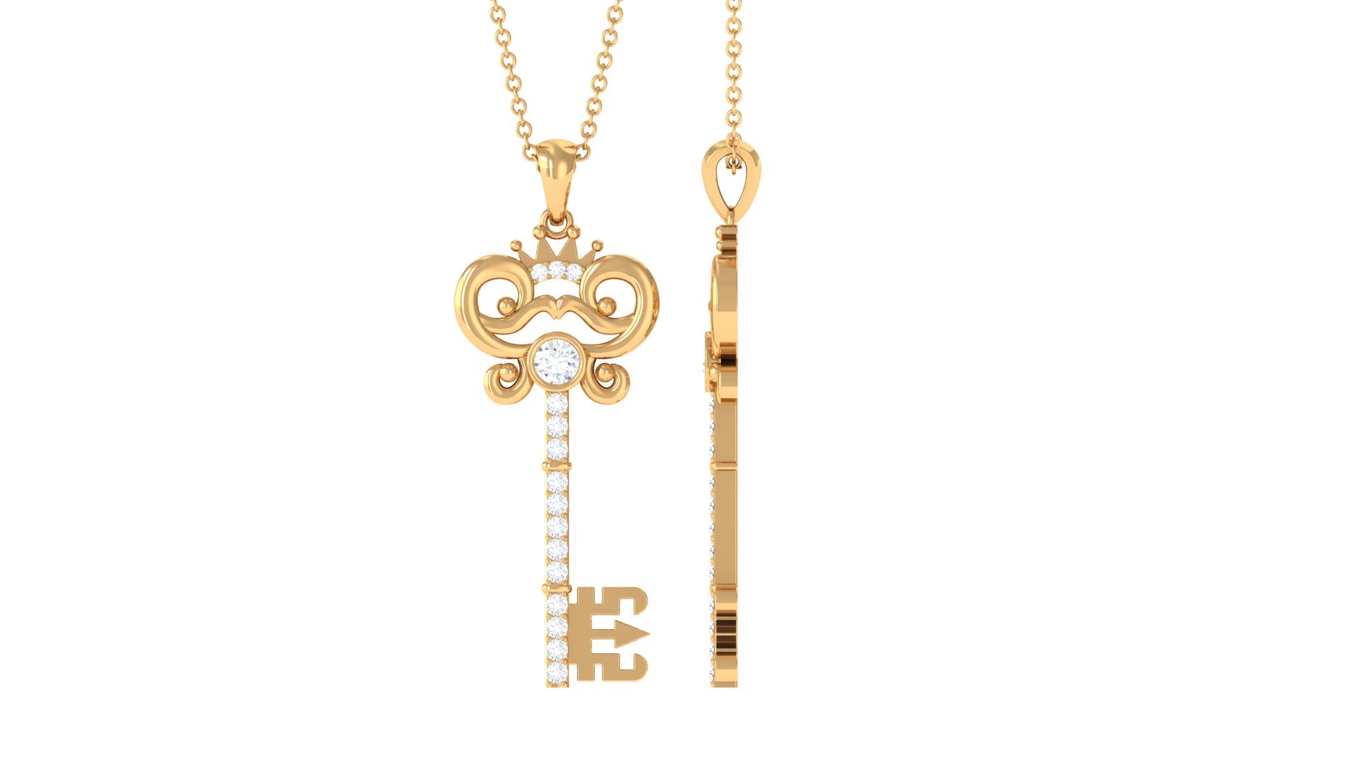 Rosec Jewels-1/4 CT Diamond and Gold Vintage Key Pendant