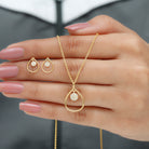 Rosec Jewels-Diamond and Gold Open Teardrop Pendant and Earring Set for Women