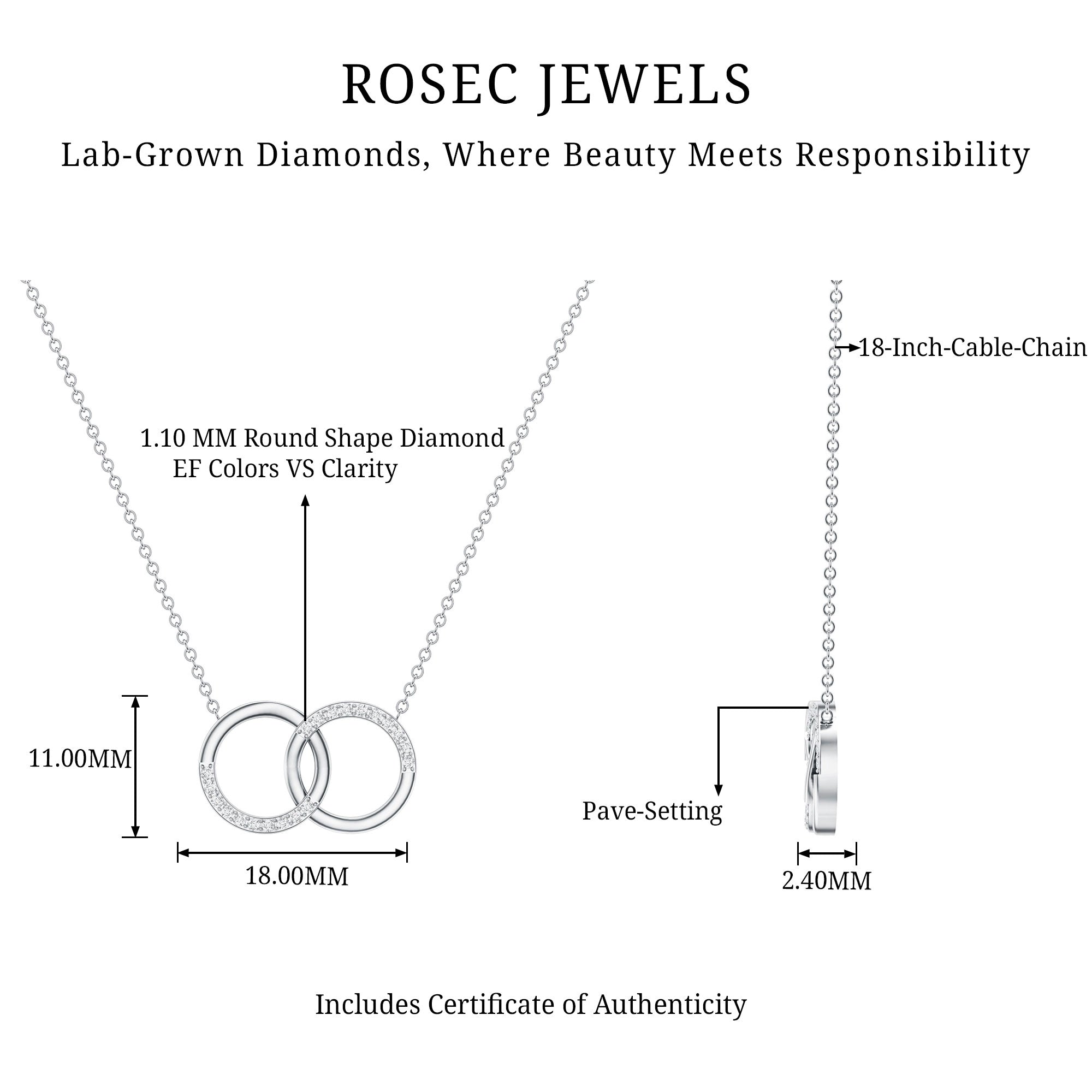 Certified Diamond Circle Pendant Necklace Lab - ( EF-VS ) - Rosec Jewels