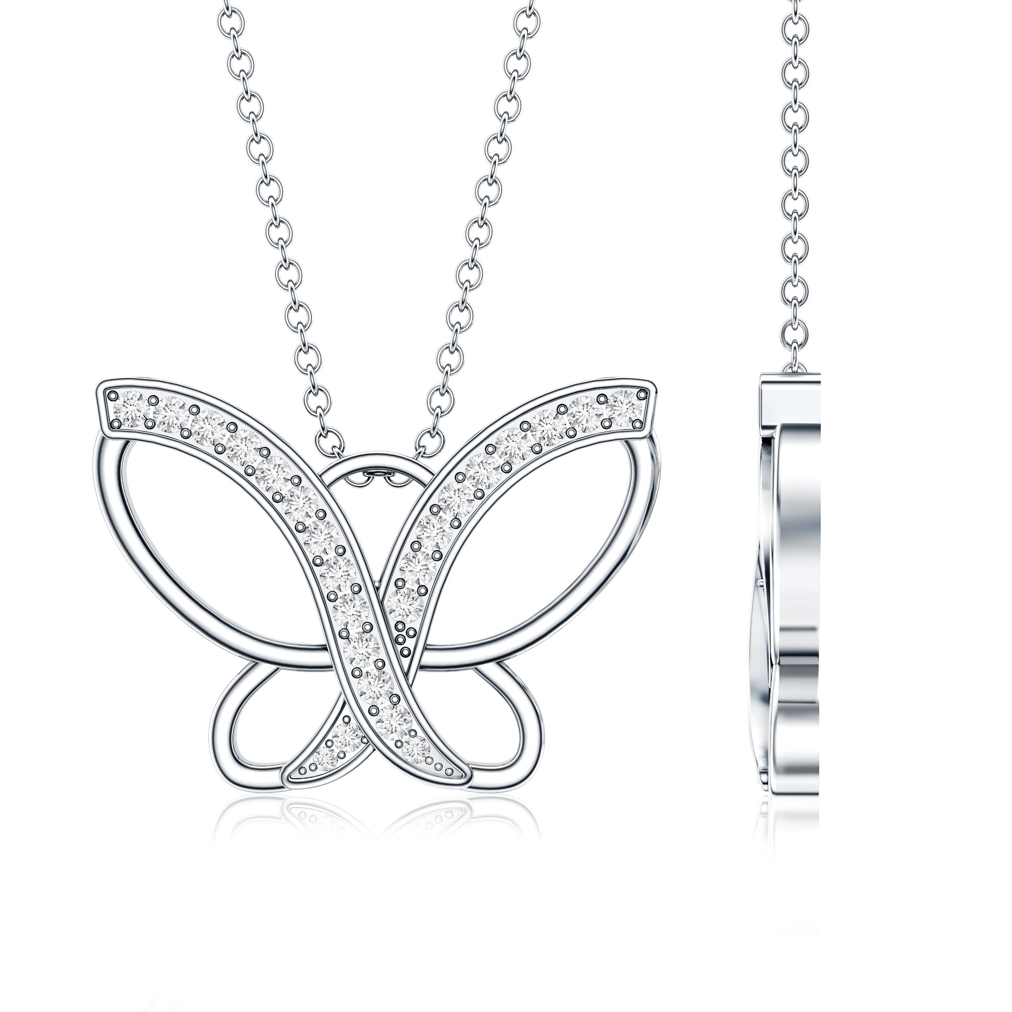 Diamond Butterfly Pendant Necklace For Women Lab - ( EF-VS ) - Rosec Jewels