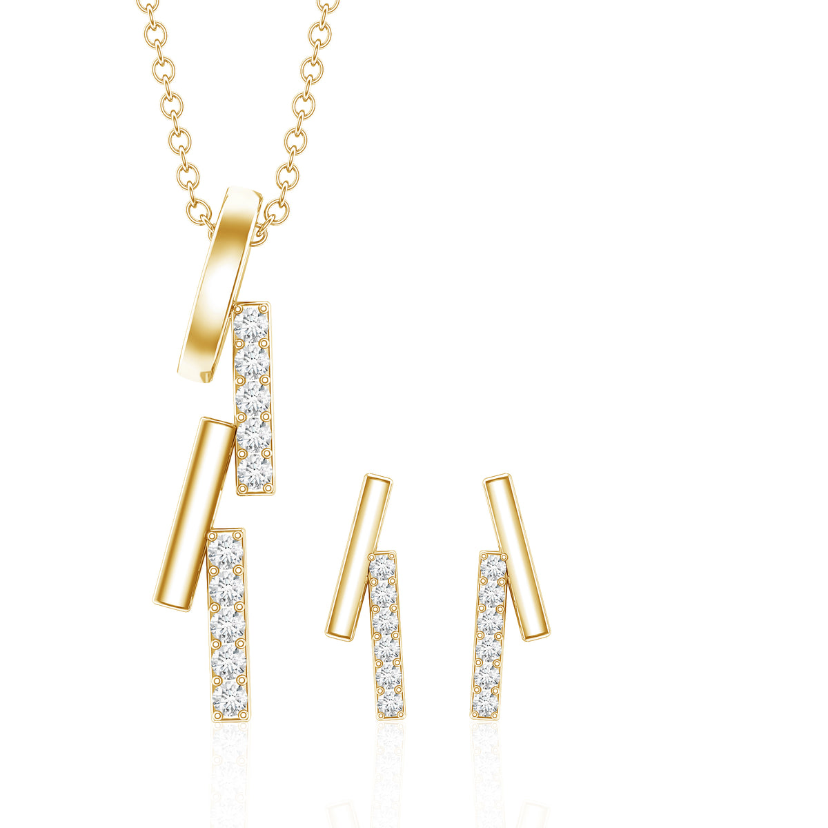 Certified Diamond Bar Dangle Necklace Earrings Set Lab - ( EF-VS ) - Rosec Jewels