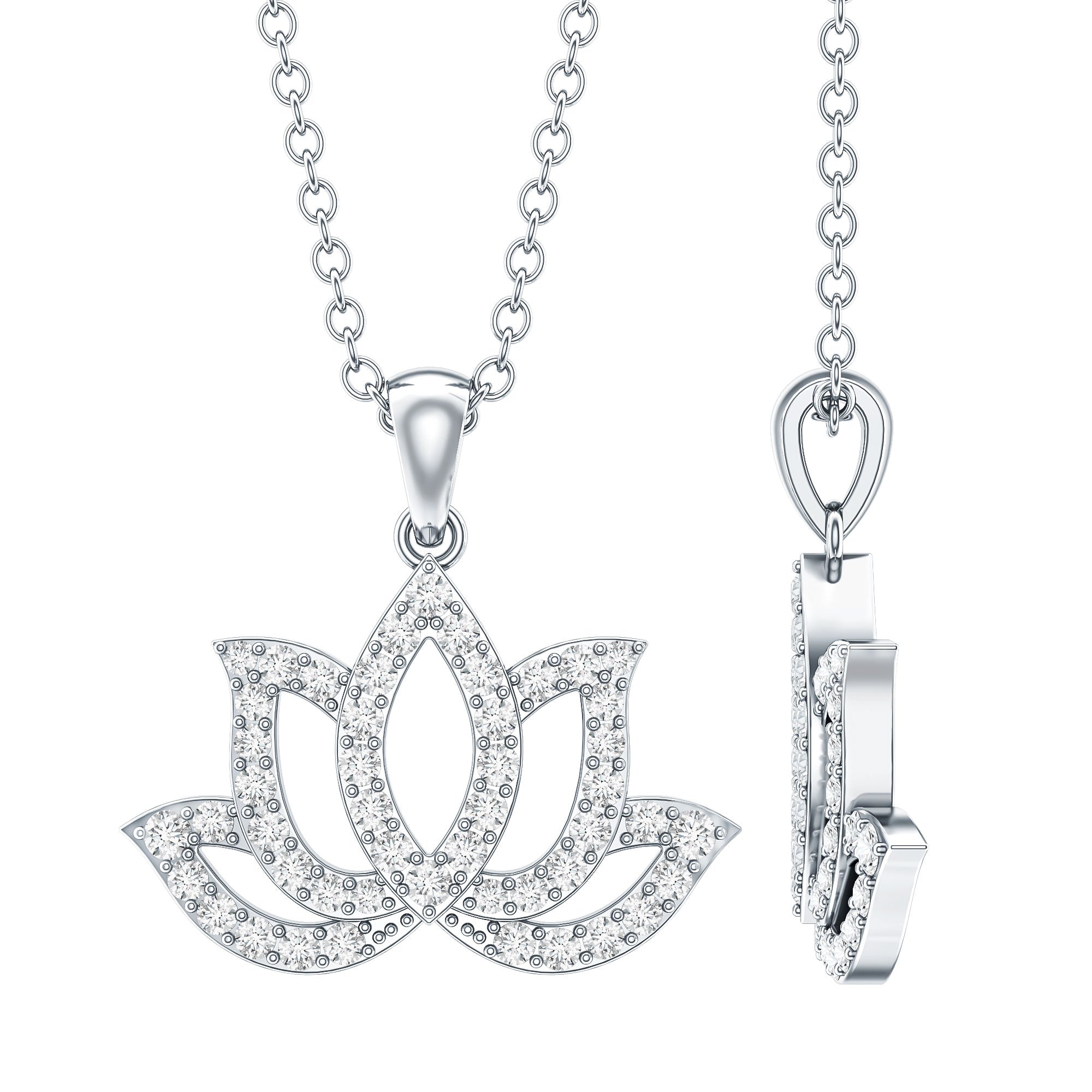 Diamond Lotus Flower Necklace in Pave Setting Lab - ( EF-VS ) - Rosec Jewels