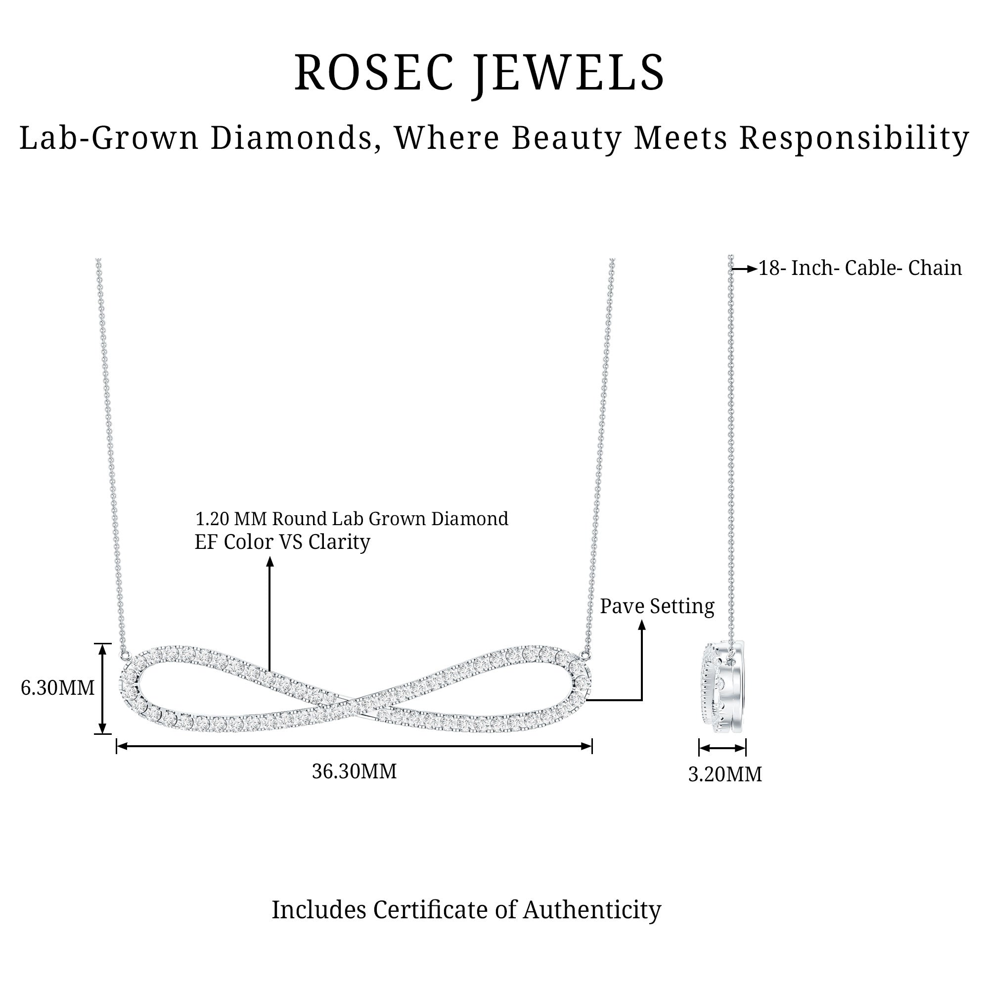Diamond Sideway Infinity Pendant Necklace Lab - ( EF-VS ) - Rosec Jewels