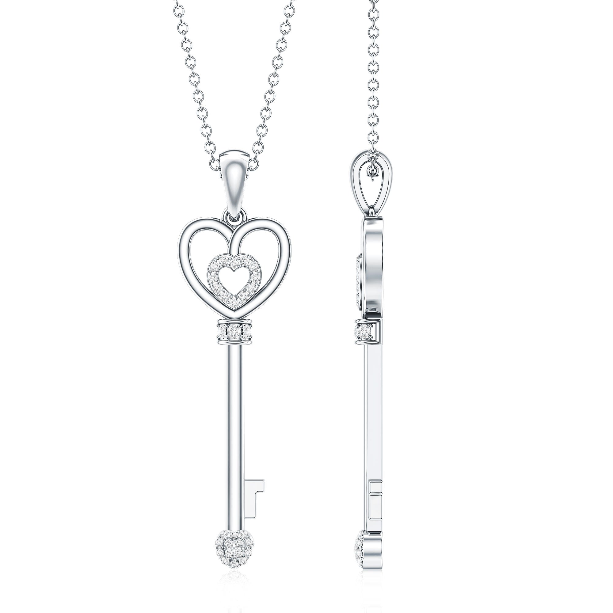 Vintage Style Diamond Key Necklace For Women Lab - ( EF-VS ) - Rosec Jewels