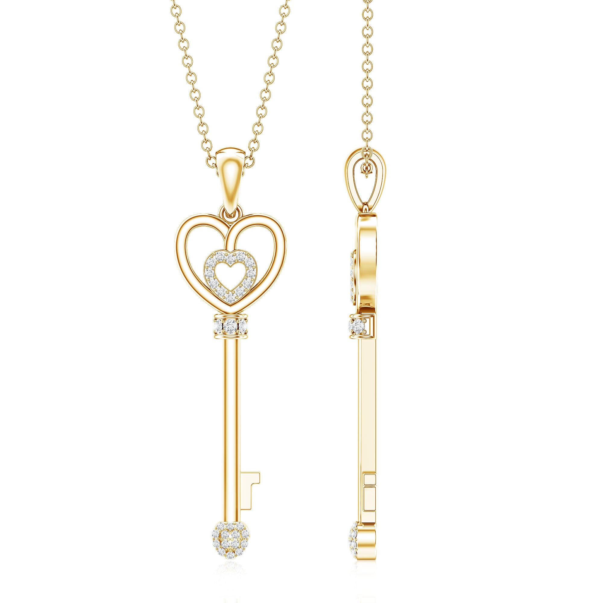 Vintage Style Diamond Key Necklace For Women Lab - ( EF-VS ) - Rosec Jewels