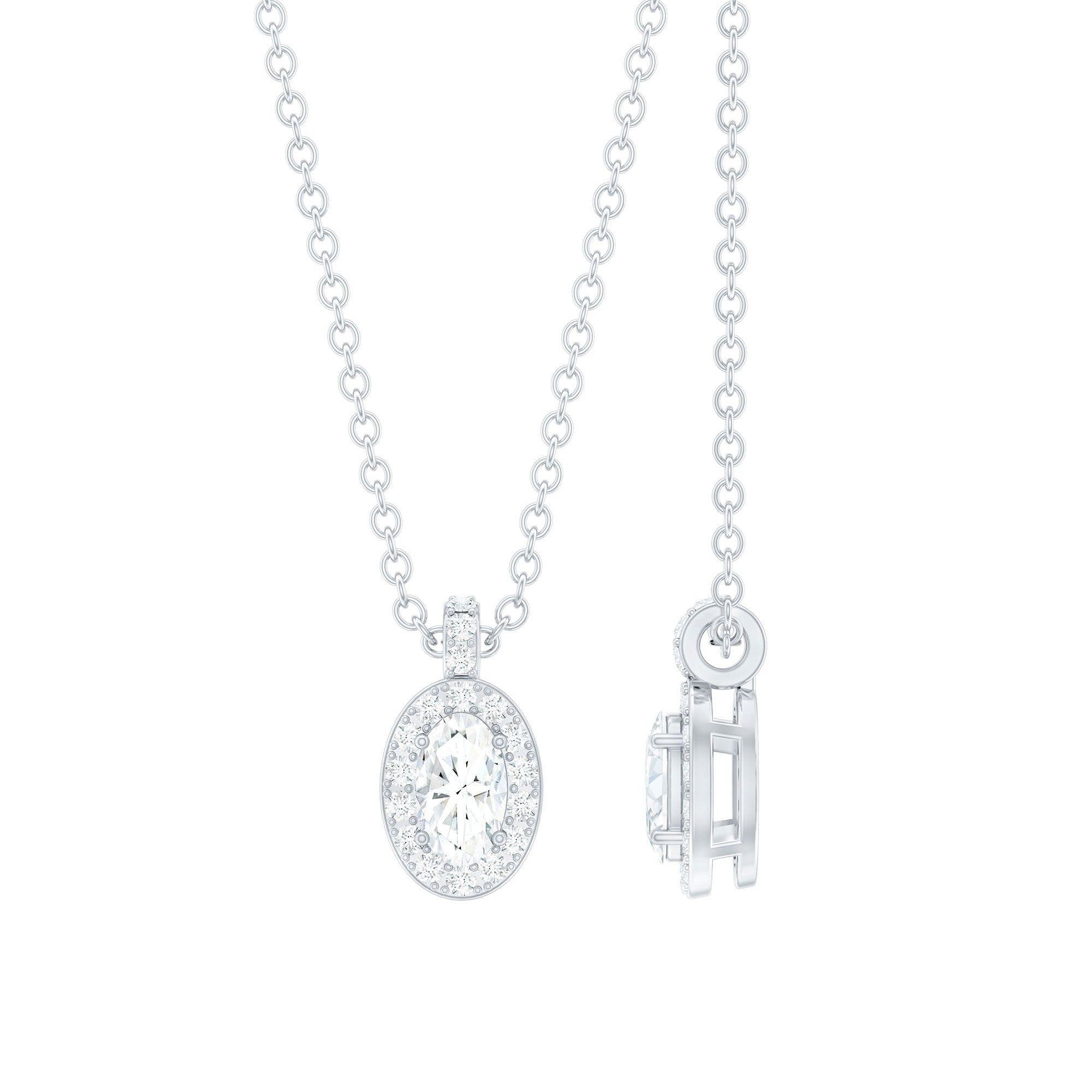 Oval Cut Real Diamond Halo Pendant