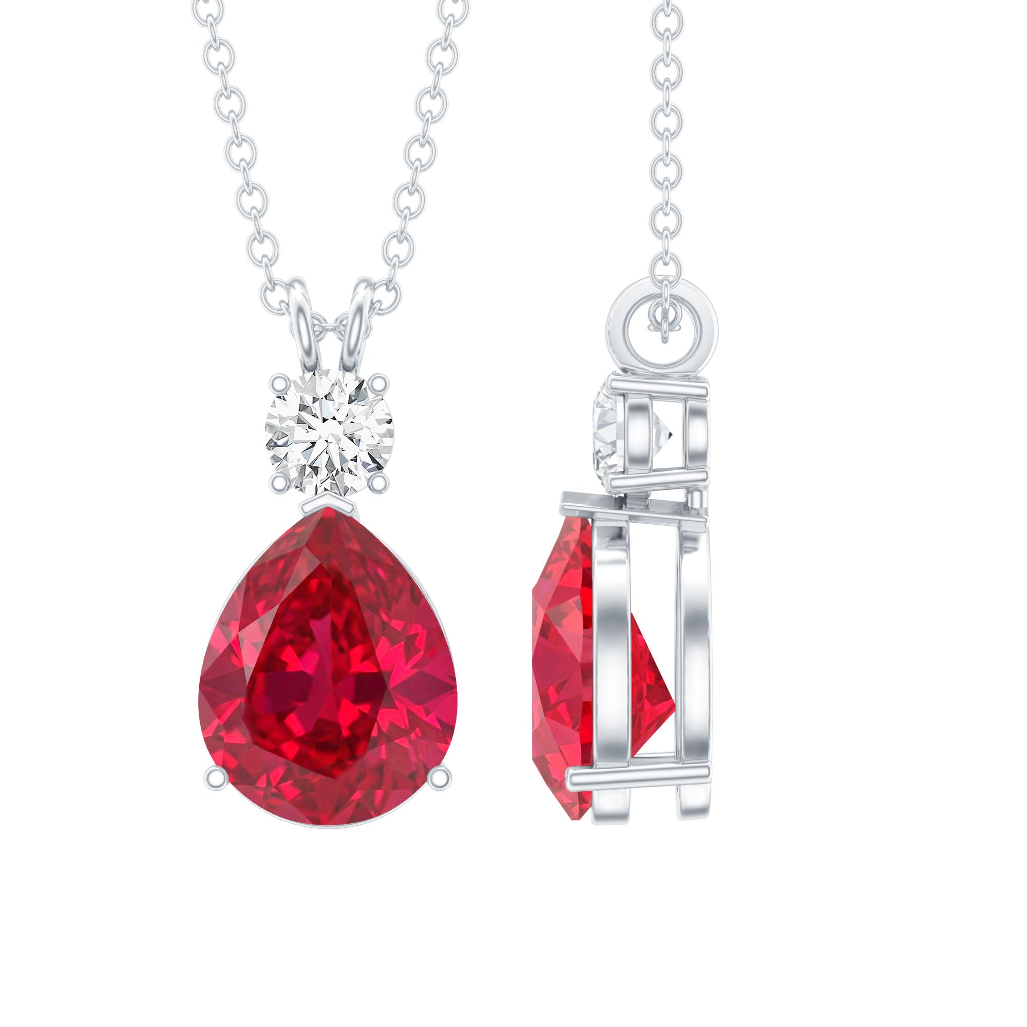 2.9 Carat Lab Created Ruby Teardrop Pendant with Diamond AAAA - Rosec Jewels