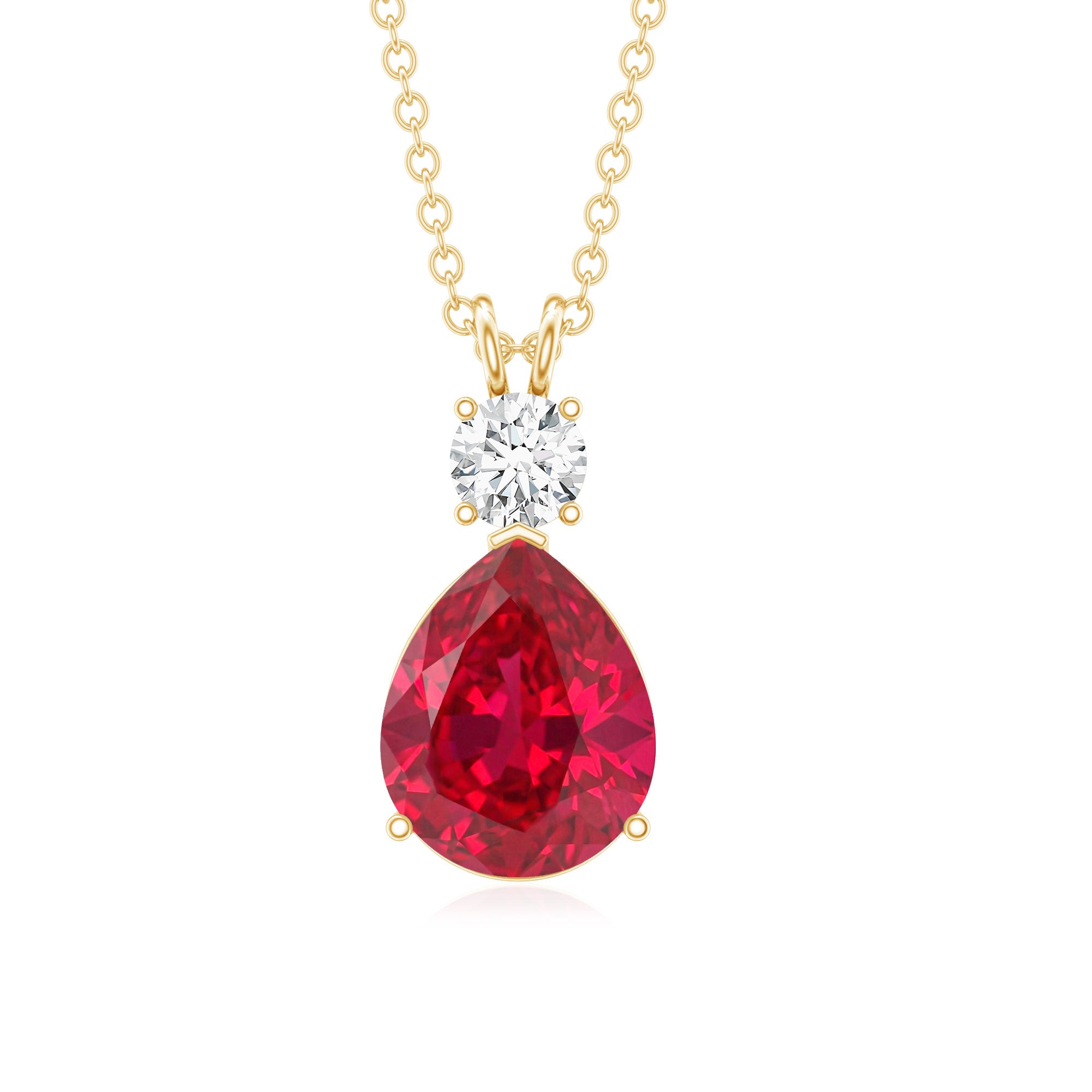 2.9 Carat Lab Created Ruby Teardrop Pendant with Diamond AAAA - Rosec Jewels
