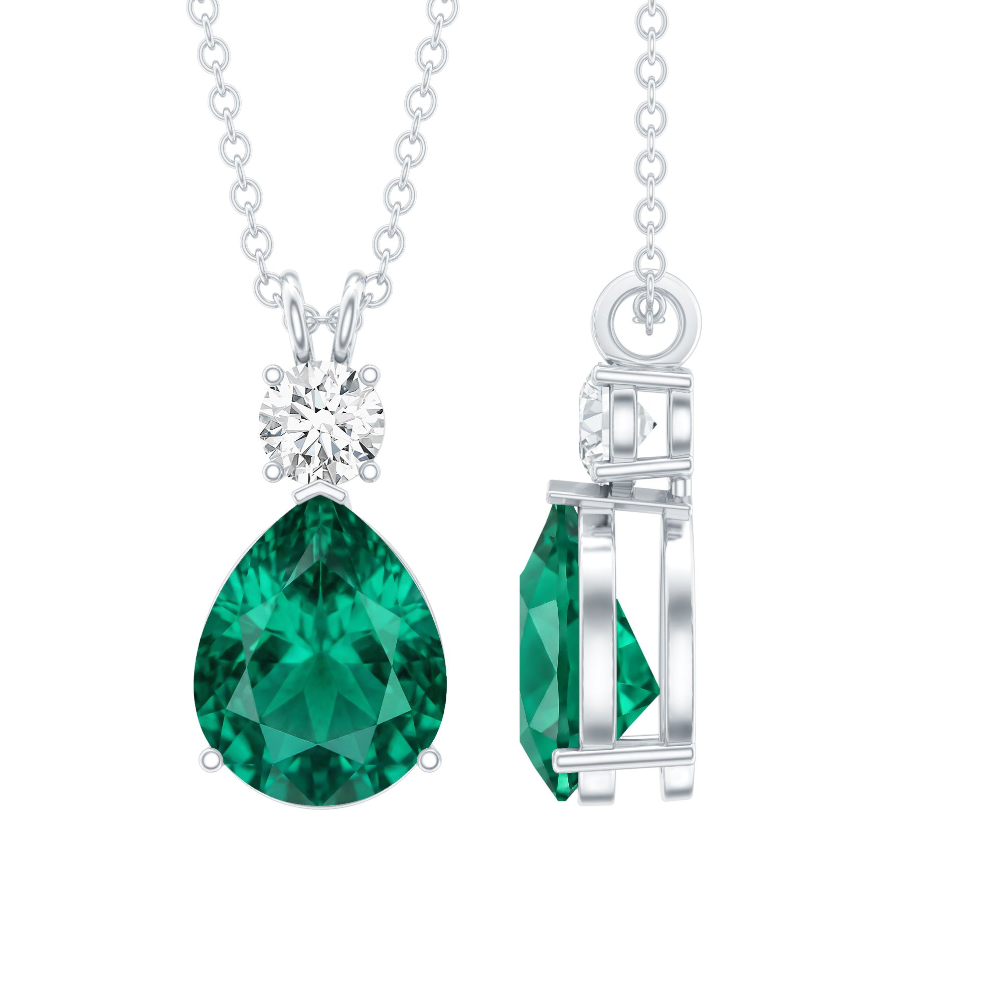 Lab Grown Emerald Teardrop Pendant with Moissanite AAAA - Rosec Jewels