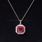 4.8 Carat Asscher Cut Lab Grown Ruby Necklace With Diamond AAAA - Rosec Jewels